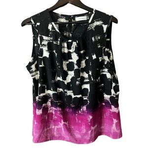 Calvin Klein Black Pink Ombré Abstract Paintbrush Print Sleeveless Blouse Sz XL